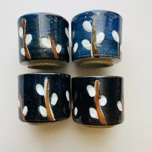 Japanese Tea Sake Ceramic Cups Hand Crafted 2.5” tall Set of 4